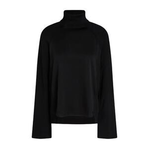 SIMKHAI Mateo Black Satin Paneled Knitted Turtleneck Bell Sleeve Size XL